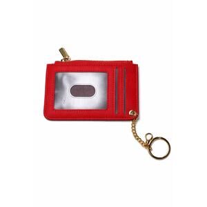 Red Mini Zip Card Holder Keychain Wallet